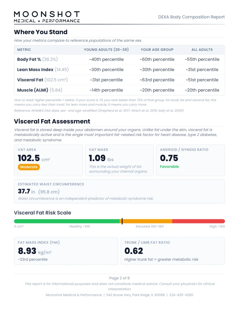 DEXA report visceral adipose tissue analysis